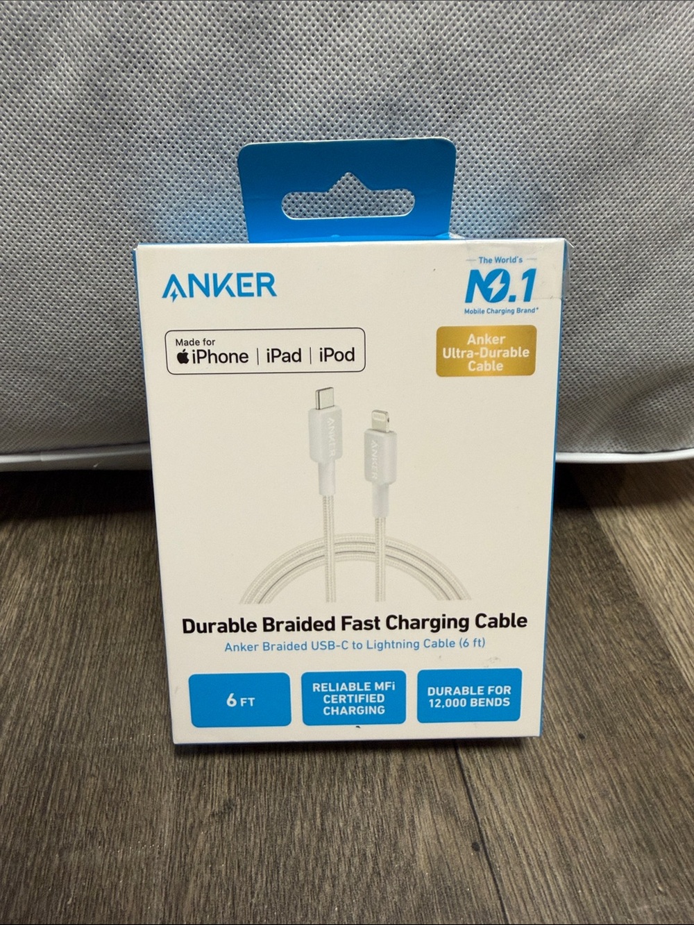 Anker Durable Braided Fast Charging USB-C to Lightning Cable 6 ft - White